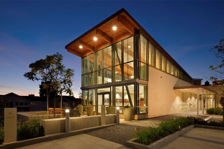 Exterior view of the OASIS Senior Center library and game room.